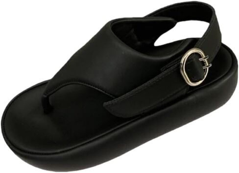 Summer women's outdoor sandals with toe clippers, sponge soles, rubber belt buckles, middle heels and one-line buckle straps in Kuwait