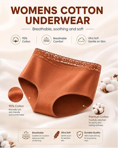 UNDER THE SEA Cotton Underwear for Women High Waisted Full Coverage Briefs Soft Lace Waistband Panties Womens Clothing 5 Pack in Saudi Arabia