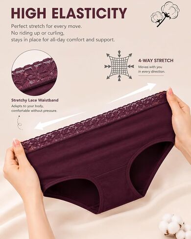 UNDER THE SEA Cotton Underwear for Women High Waisted Full Coverage Briefs Soft Lace Waistband Panties Womens Clothing 5 Pack in Saudi Arabia