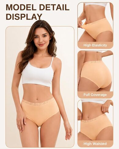 UNDER THE SEA Cotton Underwear for Women High Waisted Full Coverage Briefs Soft Lace Waistband Panties Womens Clothing 5 Pack in Saudi Arabia