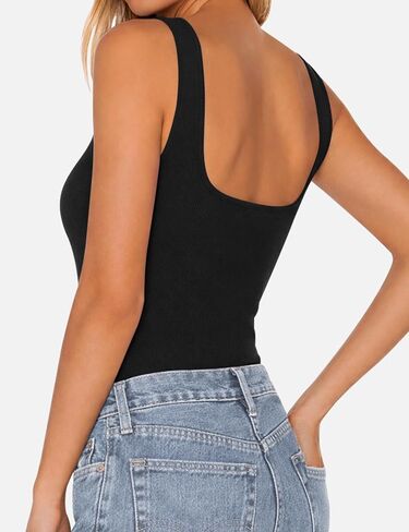 OwnTime Women's Tank Tops with Built-in Bra Open Back Ribbed Sleeveless Boat Neck Slim Fit Summer Top in Saudi Arabia
