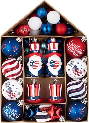 Valery Madelyn 4th of July Tree Decorations for Patriotic Memorial Day Ornaments, 50ct Medium Red White Blue Shatterproof Americana Gnome for Independence Day USA 250th Anniversary Hanging Ball Decor in Kuwait