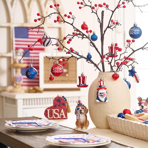 Valery Madelyn 4th of July Tree Decorations for Patriotic Memorial Day Ornaments, 50ct Medium Red White Blue Shatterproof Americana Gnome for Independence Day USA 250th Anniversary Hanging Ball Decor in Kuwait