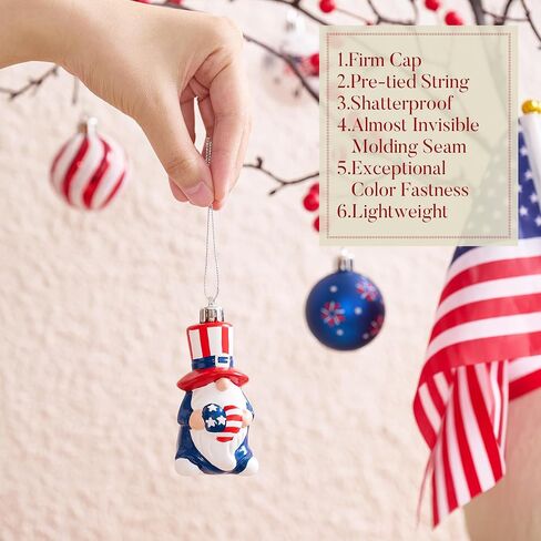 Valery Madelyn 4th of July Tree Decorations for Patriotic Memorial Day Ornaments, 50ct Medium Red White Blue Shatterproof Americana Gnome for Independence Day USA 250th Anniversary Hanging Ball Decor in Kuwait