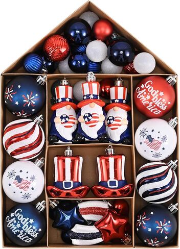 Valery Madelyn 4th of July Tree Decorations for Patriotic Memorial Day Ornaments, 50ct Medium Red White Blue Shatterproof Americana Gnome for Independence Day USA 250th Anniversary Hanging Ball Decor in Kuwait