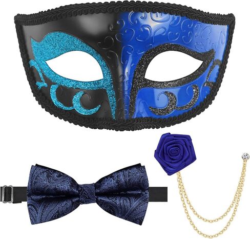 Erythem Masquerade Mask for Men Venetian Style Mens Masquerade Mask with Bowtie Brooch for Halloween Mardi Gras Costume Party in Saudi Arabia