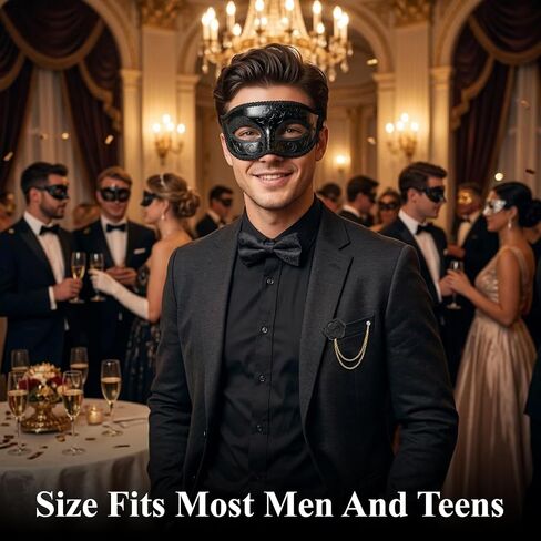 Erythem Masquerade Mask for Men Venetian Style Mens Masquerade Mask with Bowtie Brooch for Halloween Mardi Gras Costume Party in Saudi Arabia