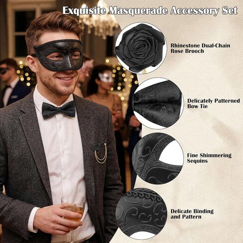 Erythem Masquerade Mask for Men Venetian Style Mens Masquerade Mask with Bowtie Brooch for Halloween Mardi Gras Costume Party in Saudi Arabia