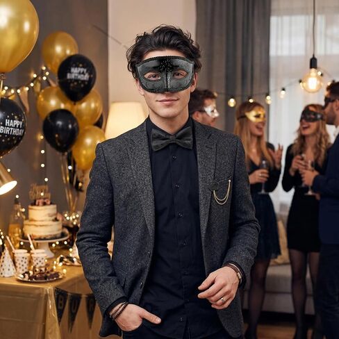 Erythem Masquerade Mask for Men Venetian Style Mens Masquerade Mask with Bowtie Brooch for Halloween Mardi Gras Costume Party in Saudi Arabia