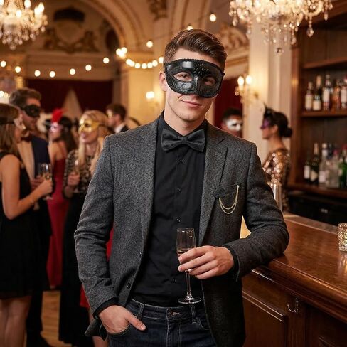 Erythem Masquerade Mask for Men Venetian Style Mens Masquerade Mask with Bowtie Brooch for Halloween Mardi Gras Costume Party in Saudi Arabia