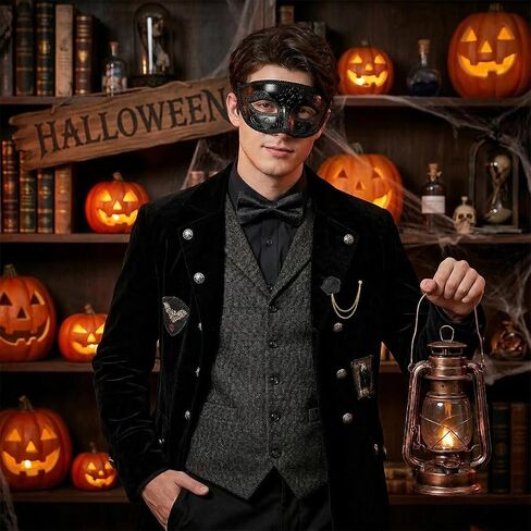 Erythem Masquerade Mask for Men Venetian Style Mens Masquerade Mask with Bowtie Brooch for Halloween Mardi Gras Costume Party in Saudi Arabia
