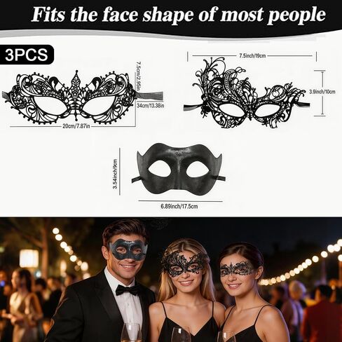 3pcs Masquerade Mask for Couples, Elegant Venetian Style Face Masks for Women and Men, Lightweight Breathable Design,masquerade mask for women Perfect for Masquerade Parties, Proms, and Costume Events in Saudi Arabia