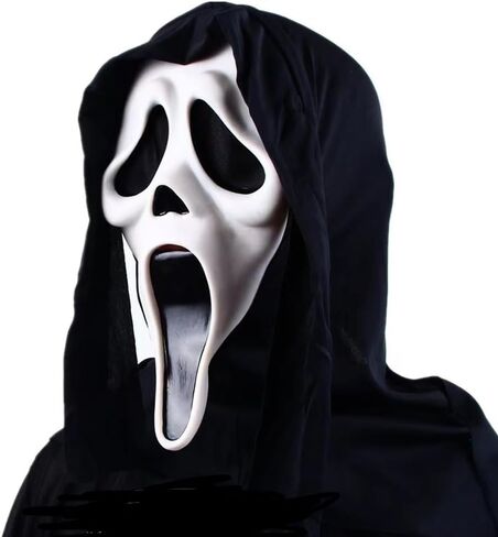 WPOZD Ghostface Halloween Horror Mask, Full Head Scary Design with Black Hood, Breathable, for Masquerade Party in Saudi Arabia