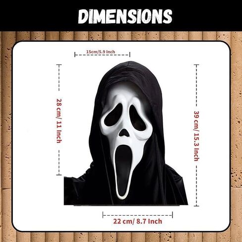 WPOZD Ghostface Halloween Horror Mask, Full Head Scary Design with Black Hood, Breathable, for Masquerade Party in Saudi Arabia