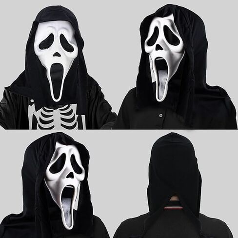 WPOZD Ghostface Halloween Horror Mask, Full Head Scary Design with Black Hood, Breathable, for Masquerade Party in Saudi Arabia