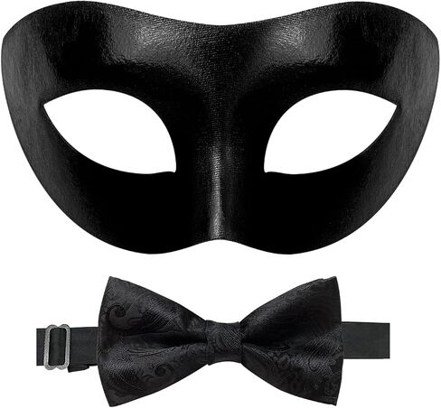 HyperFun Masquerade Mask for Men with Bow Tie Venetian Mens Masquerade Mask for Halloween Mardi Gras Prom Ball Party in Saudi Arabia