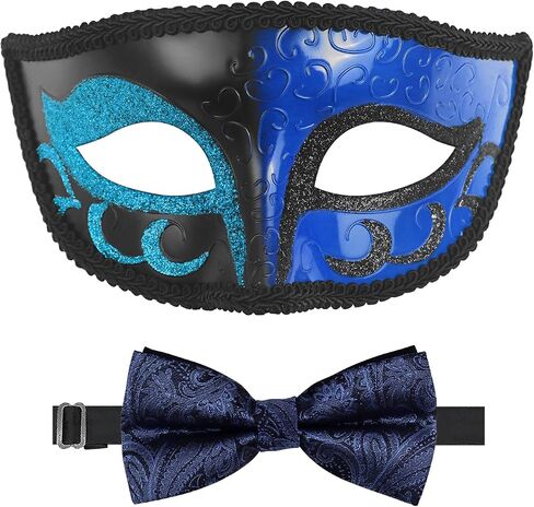 HyperFun Masquerade Mask for Men with Bow Tie Venetian Mens Masquerade Mask for Halloween Mardi Gras Prom Ball Party in Saudi Arabia