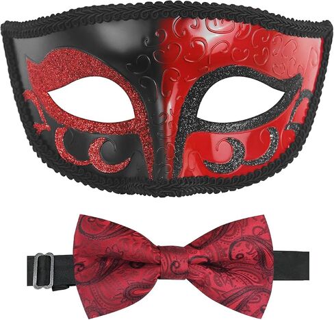 HyperFun Masquerade Mask for Men with Bow Tie Venetian Mens Masquerade Mask for Halloween Mardi Gras Prom Ball Party in Saudi Arabia
