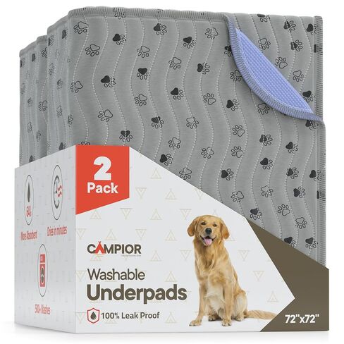 Washable Underpads 72"x72" ( Pack of 2) – Reusable Waterproof Bed Pads for Pets, Kids & Elderly, Extra Heavy Absorbent Incontinence Training & Bedwetting Pads, Non-Slip TPU Backing, Grey & Blue in Saudi Arabia