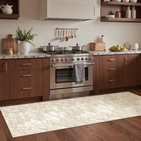 Soalmost Washable Runner Rug 2x8 – Hallway Oriental Floral Runner Rug with Non-Slip Soft Low Pile Neutral Thin Carpet Runner for Kitchen, Bathroom, Laundry Room, Bedroom, Entryway (2'x8',Beige) in Saudi Arabia