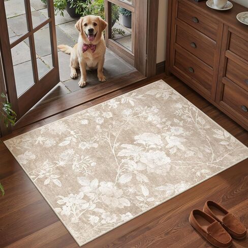 Soalmost Washable Runner Rug 2x8 – Hallway Oriental Floral Runner Rug with Non-Slip Soft Low Pile Neutral Thin Carpet Runner for Kitchen, Bathroom, Laundry Room, Bedroom, Entryway (2'x8',Beige) in Saudi Arabia