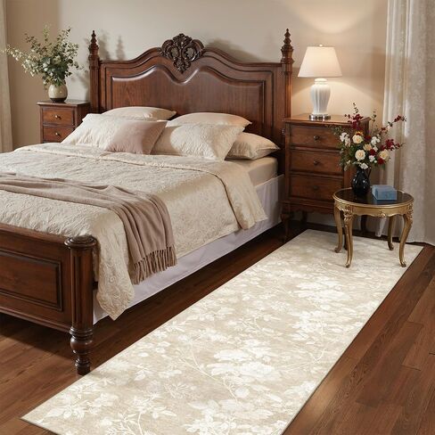 Soalmost Washable Runner Rug 2x8 – Hallway Oriental Floral Runner Rug with Non-Slip Soft Low Pile Neutral Thin Carpet Runner for Kitchen, Bathroom, Laundry Room, Bedroom, Entryway (2'x8',Beige) in Saudi Arabia