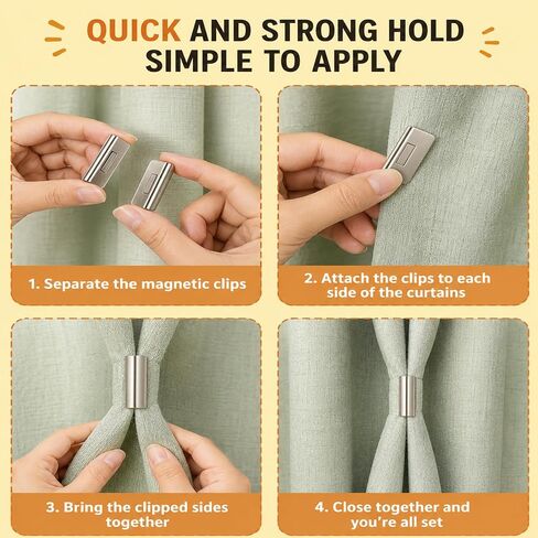15Pairs Magnetic Curtain Clips, Curtain Magnets Closure, Curtain Clips to Hold Curtains Closed Set for Light Blocking, Minimalist Clips for Indoor and Outdoor Use in Saudi Arabia