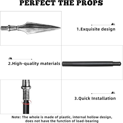 Spartan Spear 58In Medieval Roman Plastic Spear Prop Costume Accessory Weapon,Cosplay Vikings Role Play Decoration for Halloween Party in Saudi Arabia