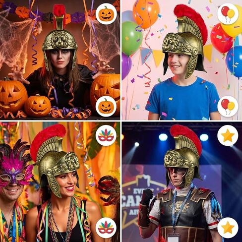 Roman Helmet with Red Feather Plume, Greek Costume Helmets, Legion Helmet, Gold Warrior in Kuwait