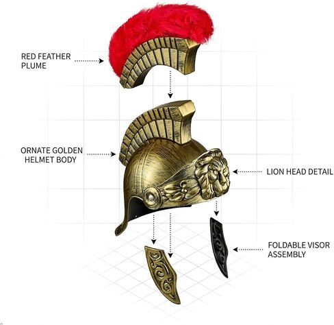 Roman Helmet with Red Feather Plume, Greek Costume Helmets, Legion Helmet, Gold Warrior in Kuwait