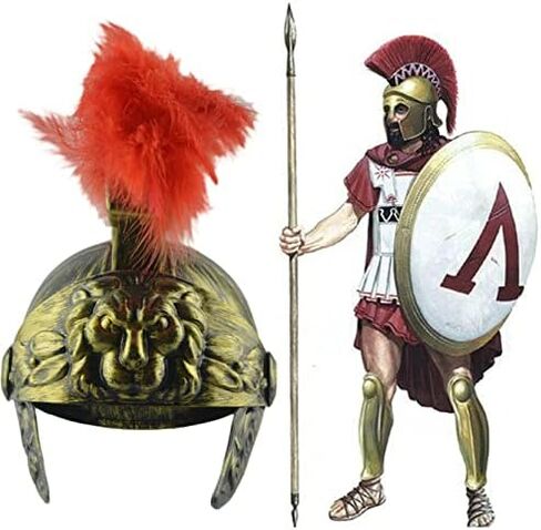 Roman Helmet with Red Feather Plume, Greek Costume Helmets, Legion Helmet, Gold Warrior in Kuwait