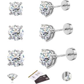 3 Pairs Moissanite Stud Earrings for Women Men S925 Sterling Silver Flat Back Earring D Color VVS1 Moissanite Cartilage Jewelry Set in Kuwait