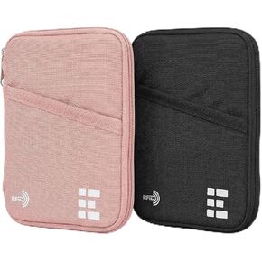 Passport Holder Pack of 2 (Midnight Black and Rose Pink), RFID Blocking Zippered Travel Document Organizer Wallets, Holds Passports, Cards, Tickets, ID and Cash, Water Resistant Nylon in Saudi Arabia