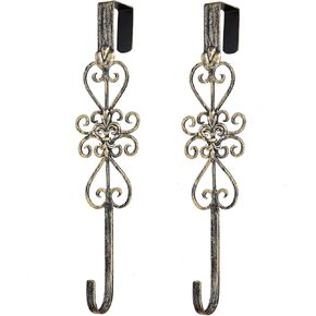 2 PCS Wreath Hangers for Front Door, 15" Over Door Wreath Hook, Fleur Dis Lis Wreath Hanger for Doors, Metal Overdoor Wreath Holder, 20 lbs Christmas Decorations Wreaths Hook- Vintage Gold in Kuwait