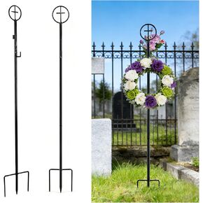 succulentlovers 2PCS Cemetery Wreath Stands, 38" Christmas Metal Wreath Holder Stand with Cross 3 Pronged Decor, Gravestone Wreath Hanger Headstone Flower Holder for Xmas Memorial Day Graveside Decor in Saudi Arabia