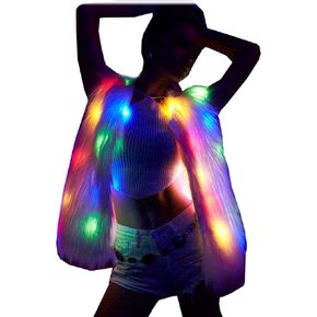 Womens LED Light Faux Fur Jacket Gilets Luminous Rave Stage Show Vest Halloween Xmas Dress Up Fancy dress in Saudi Arabia
