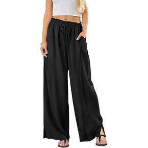 YESNO Summer Wide Leg Pants for Women Elastic Waist Lightweight Casual Lounge Beach Palazzo Trouser with Pockets PPN in Saudi Arabia
