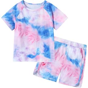 DISAUR Girls Summer Outfits 2 Piece Matching Sets Tie Dye T Shirt and Shorts Set with Pockets for Girls 4-10 Years in Kuwait