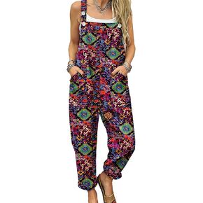 YESNO Women's Overalls Cotton Boho Casual Floral Bib Jumpsuit Summer Baggy Adjustable Strap Romper with Pockets PVV in Saudi Arabia
