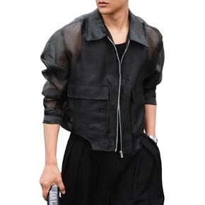 Men's Casual Cropped Jacket Summer Long Sleeve Mesh See Through Lightweight Thin Jacket Clubwear in Saudi Arabia