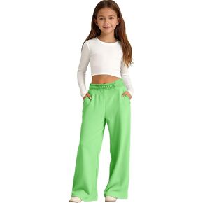 Kids Girls Wide Leg Sweatpants Baggy Joggers for Girls Athletic Track Pants with Pockets in Saudi Arabia