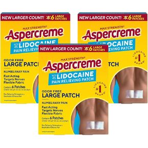 Aspercreme Lidocaine Pain Relief Patch for Back, Neck & Shoulder Pain, Topical Patches with Max-Strength 4% Lidocaine & Flexible Fabric Numbs Away Pain, 6 Ct., 3 Pack in Kuwait