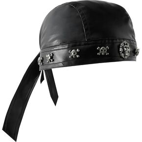 Leather Multi-Skull Cap - Black Lace-up Rider Skull Cap, Motorcycle Cap, Suitable for Everyday Wear and Street Style in Saudi Arabia