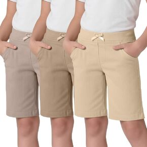 3 Pack Girls' Bermuda Shorts Ribbed Waistband Elastic Waist Casual Pants with Pockets Summer Clothes 5-14 Years in Kuwait