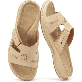 Womens Casual Slide Sandals: Adjustable Fit & Non-Slip Rubber Outsole for Errands - Arch Support & Cushioned Memory Foam Insole for Outdoor & Indoor Comfort - For Busy Women in Kuwait