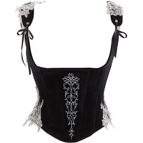 daizbella Women Velvet Medieval Corset Embroidery Elf Style Renaissance Corset Tops Overbust Boned Bustier Bodice in Kuwait