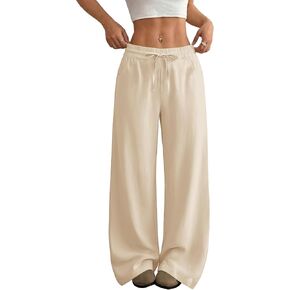 SEMARO Womens Casual Linen Wide Leg Pants Flowy Drawstring High Waist Palazzo Beach Vacation Trousers in Saudi Arabia