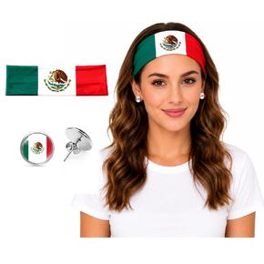Cinco de Mayo Headband for Women - Mexico Flag Elastic Wide Hair Band, Mexican Pride Accessories for Soccer World Cup 2026 Festivals in Saudi Arabia