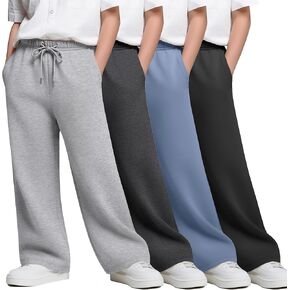 4 Pack Boy's Wide Leg Sweatpants Kids Athletic Open Bottom Pants Drawstring Elastic Waist Joggers with Pockets in Kuwait