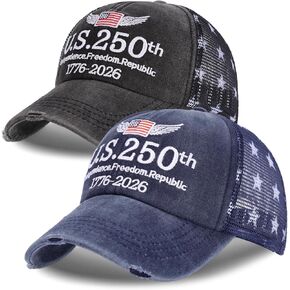 2 Pack 250th Anniversary USA Hat, 1776-2026 Patriotic 4th of July Hat Embroidery Washed Baseball Cap in Saudi Arabia